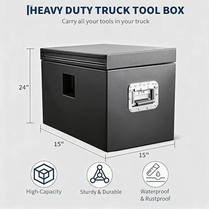IDEALHOUSE Truck Bed Tool Box and Trailer Tongue Box - 30" Black Steel Storage Chest for Pickup Trucks, RVs, Trailers, Vans, 24"x 15"x 15"