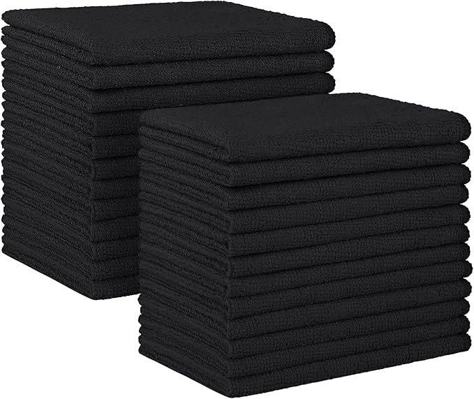 HOMEXCEL Black Microfiber Cleaning Cloth, 24 Pack Absorbent Cleaning Rags, Lint-Free, Streak-Free Cleaning Towels for Car Kitchen House, 12"X11"