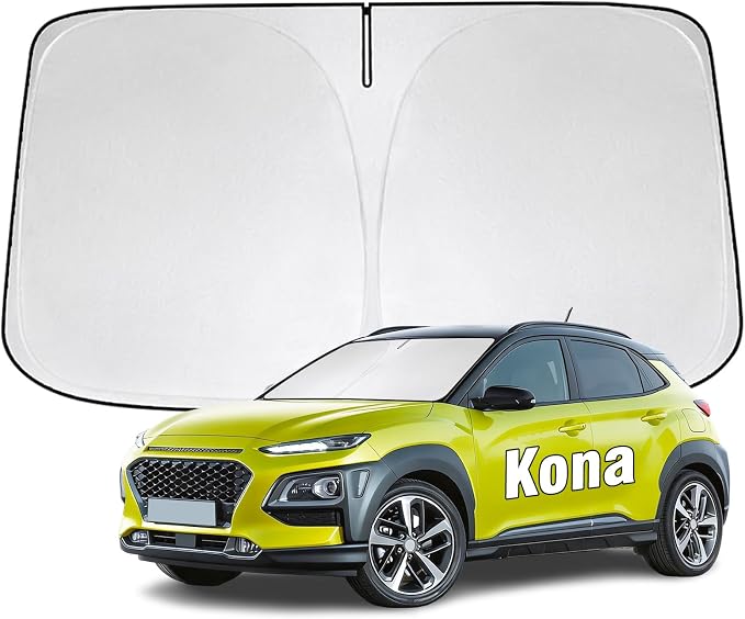Windshield Sun Shade for Hyundai Kona 2018-2026 Sunshade 300T Windshield Cover Protector Blocks UV Rays Custom Fit Kona Front Window Shades Windshield Accessories Keep Cool Foldable