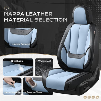 Coverado Seat Covers, Car Seat Covers Front Seats, Leather Seat Covers for Cars, Car Seat Protector Waterproof, Black Car Seat Cushion, Front Carseat Cover Universal Fit for Most Cars Lightblue