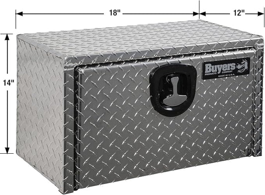 Buyers Products 1705149 Diamond Tread Aluminum Underbody Truck Tool Box, 14 x 12 x 18, Made in USA, .100 in. Thick, Corrosion Resistant, Locking Compression Latch, Secure Storage for Work Trucks