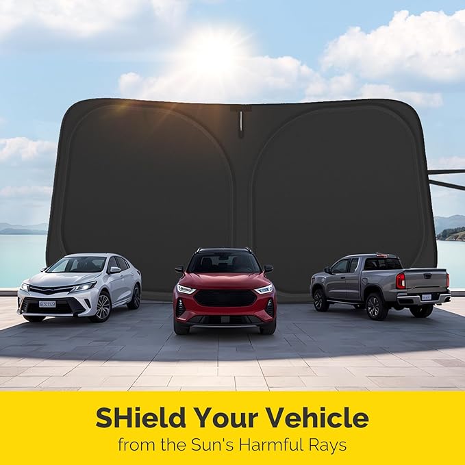 Car Windshield Sun Shade Compatible with 2007-2021 Toyota Tundra Accessories Foldable Front Window Sunshade Custom for Tundra Limited SR5 Platinum TRD Pro Pickup Windshield Cover Sun Visor