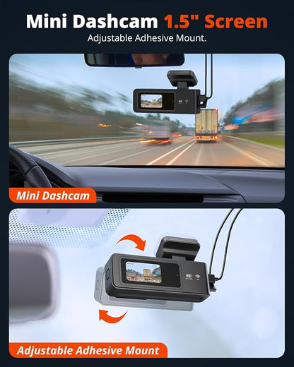 Wireless Dash Cam Front and Rear 2K, WiFi APP Dash Camera for Cars with 1.5'' Screen, Mini Dashcam Front and Back Support G-Sensor/Time Lapse 2 Kinds Parking Monitor