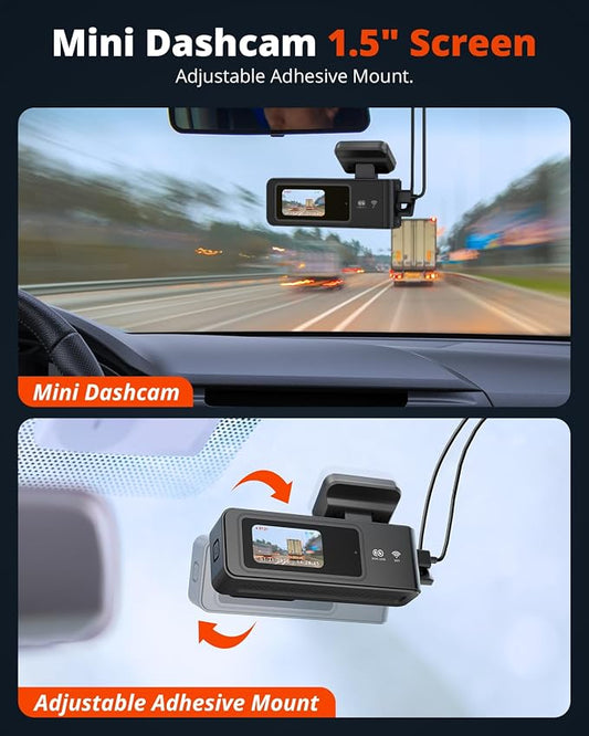 Wireless Dash Cam Front and Rear 2K, WiFi APP Dash Camera for Cars with 1.5'' Screen, Mini Dashcam Front and Back Support G-Sensor/Time Lapse 2 Kinds Parking Monitor