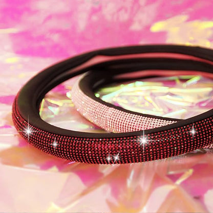 CAR PASS Red Diamond Black Leather Steering Wheel Cover, with Bling Crystal Rhinestones Universal Fit 14" 1/2-15" Crystal Glitter for Women Sparkle Girl Fit Suvs,Vans,Sedans,Cars,Trucks, Red Diamond