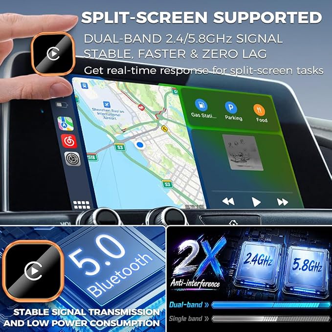 Wireless CarPlay & Android Auto Adapter, Wired to Wireless 2-in-1 CarPlay Dongle for iPhone＆Androidphone, No Audio Lag, Auto-Connect Plug & Play, USB-A/C, Fast, Stable for iOS 10+ & Android 11+