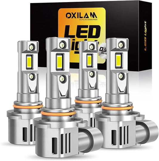 OXILAM 9005 9006 LED Light Bulbs, 12X Brighter 6500K White, Anti-Flicker, 60,000Hrs Lifespan, Plug and Play, IP68, HB3 HB4 Fog Compatible with Cars Trucks SUVs, Pack of 4