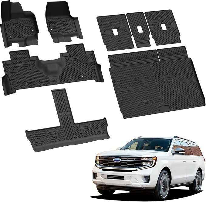 LASFIT Floor Mats&Cargo with Backrest Mats for 8 Seats 2025 2026 2027 Ford Expedition MAX, All Weather TPE Custom Fit for Car Liners, 1st& 2nd& 3rd, (Only Fit 3rd Row 40/20/40 Split Bench seat) 5pcs
