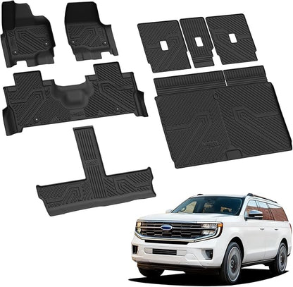 LASFIT Floor Mats&Cargo with Backrest Mats for 8 Seats 2025 2026 2027 Ford Expedition MAX, All Weather TPE Custom Fit for Car Liners, 1st& 2nd& 3rd, (Only Fit 3rd Row 40/20/40 Split Bench seat) 5pcs