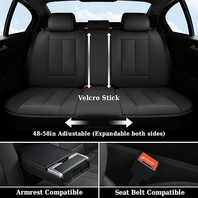 Coverado Car Seat Covers Full Set, Luxury Nappa Leather Seat Cover, Universal Seat Covers for Cars, Front and Back Waterproof Seat Cover Car Seat Protector Fit for Most Cars(Black)