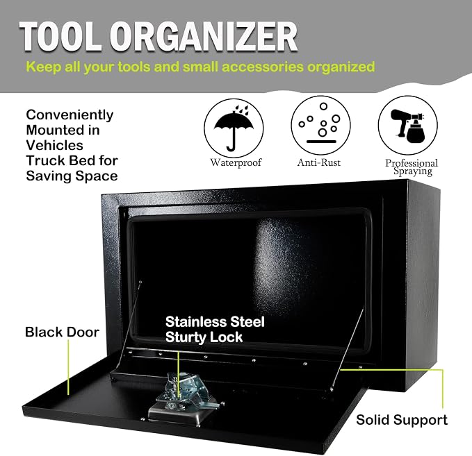 27.5 inch Steel Underbody Truck Tool Box w/T-Handle Latch, Heavy Duty Truck ToolBox Truck Storage Organizer For Organization And Storage, 27.5"x 10"x 11" inch Black