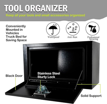 27.5 inch Steel Underbody Truck Tool Box w/T-Handle Latch, Heavy Duty Truck ToolBox Truck Storage Organizer For Organization And Storage, 27.5"x 10"x 11" inch Black