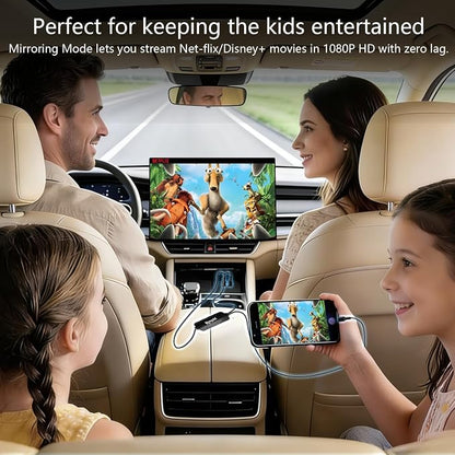 3-in-1 Wireless CarPlay Adapter with Video Streaming, Screen Mirroring & Fast Charging, Enables YouTube/TikTok via Wired Connection, Plug & Play,Car with Wired CarPlay