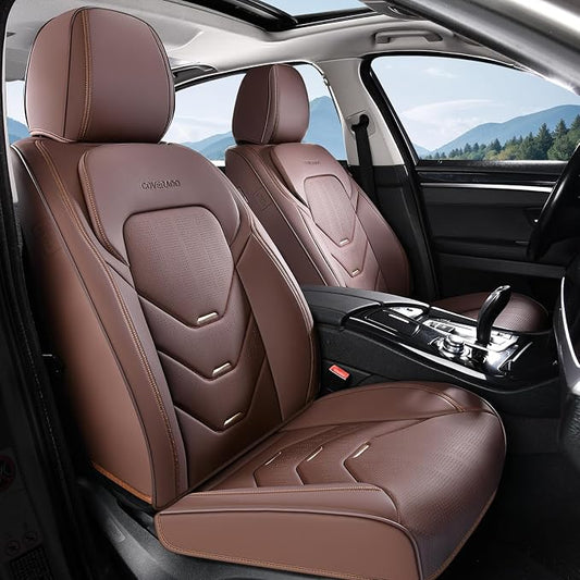 Coverado Car Seat Covers Front Seat, Coffee Front Seat Covers, Leather Seat Cover for Car, Waterproof Car Seat Protector, Automotive Seat Cover, Car Seat Cushion Universal Fit for Most Sedan SUV Truck