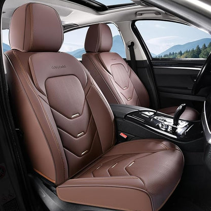 Coverado Front and Back Seat Covers, Coffee Car Seat Covers Full Set, Leather Seat Covers for Car, Waterproof Car Seat Protector, Automotive Seat Cover, Car Seat Cushion Universal Fit for Most Cars