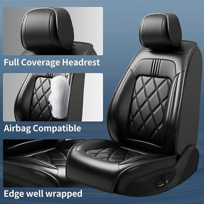 Taurus Car Seat Covers Fit for Ford Taurus 2002-2019, Premium Full Coverage Leather Automotive Seat Protectors, All Seasons Waterproof Breathable, Airbag Compatible, (Full Set, Black)