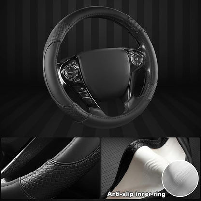 GIANT PANDA Microfiber Leather Steering Wheel Cover for Honda Accord,Civic,CR-V,HR-V,Pilot(Diamond-Pattern-Black-Standard Size)
