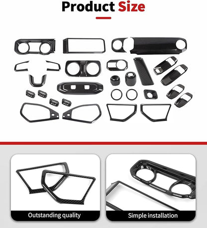 JWWY Carbon Fiber Interior Trim Kit Full Set Kit Decor Center Console Gear Shift Dashboard Panel,Door Window Switch Knob Speaker Cover Trim for 2024–2026 Jeep Wrangler JL JLU & Gladiator JT 28pcs