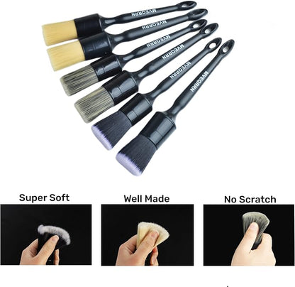 MVEQRRN 6pcs Car Detailing Brush Set-2pcs Boars Hair Car Detailing Brushes,2pcs Ultra Soft No Scratch Detailing Brush for Air Vent,Leather Seat 2pcs Detail Brushes car Detailing for Interior Exterior
