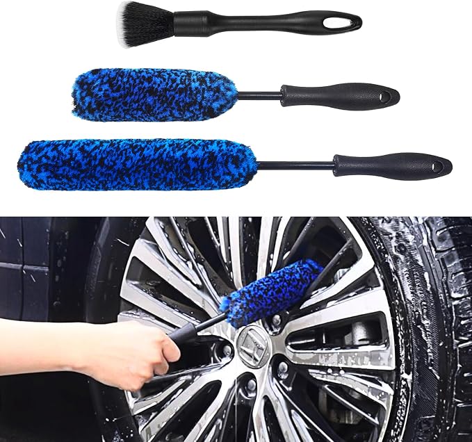 3PCS Wheel Brush Kit for Cleaning Wheel and Tire, Wheel and Rim Brush, Car Detailing Brushes, Bendable & Durable Car Wheel Rim Cleaner Brush Set,Car Detailing Cleaning Brush Supplies Kit