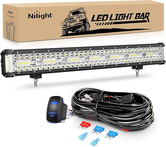 Nilight Side Shooter LED Light Bar 20 Inch Triple Row Spot Flood Combo Lights Work Lighting with 5Pin Rocker Switch Wiring Harness Kit for Off-Road Light on Truck SUV ATV UTV