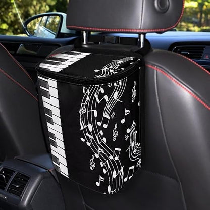 Talayituse Music Note Piano Key Print Car Trash Can with Lid, Leak Proof Auto Trash Bag Hanging Vehicle Garbage Can Multipurpose Storage Container for Back Seat Road Trip