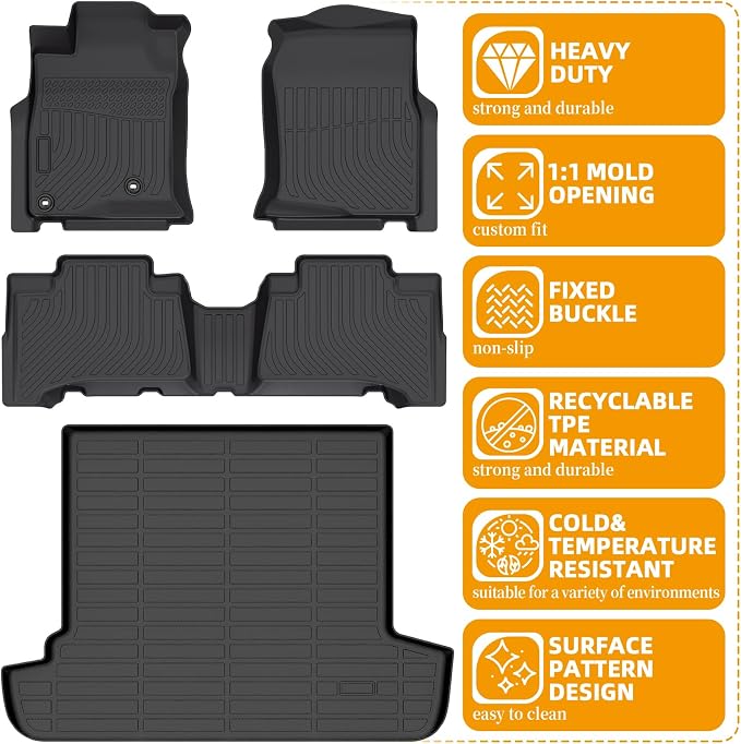 Floor Mats for Toyota 4Runner 2003-2009, NOT for with 3rd Row Seats, NOT for Sport, 4th gen 4runner Floor Mats for 4Runner SR5 | Limited, ONLY for 5 Seats, TPE Front & Rear Row & Cargo Liner
