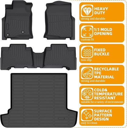Floor Mats for Toyota 4Runner 2003-2009, NOT for with 3rd Row Seats, NOT for Sport, 4th gen 4runner Floor Mats for 4Runner SR5 | Limited, ONLY for 5 Seats, TPE Front & Rear Row & Cargo Liner
