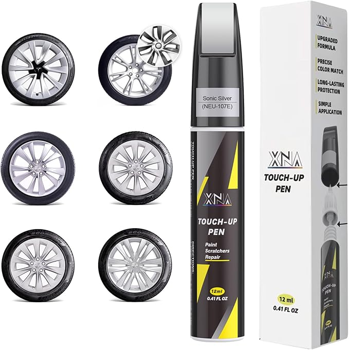 Rim Touch Up Paint(Sonic Silver(NEU-107E/WPB-8838-3)) for Tesla Model Y/3/S/X Gemini/Sport/Cyclone/Slipstream Wheel, 2 in 1 Car Wheel Scratch Repair Kit, Quick & Easy Remover Curb Rash