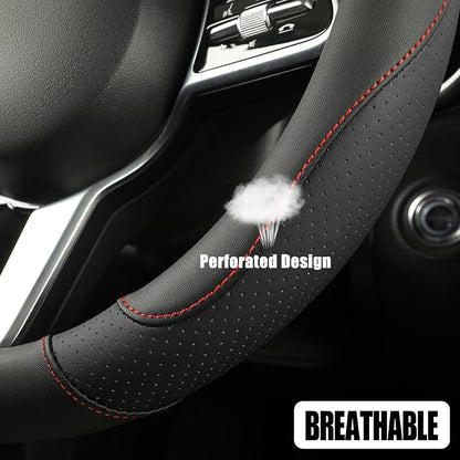 Microfiber Leather Steering Wheel Cover, Breathable, Anti Slip, 13.5 inch to 14 inch, Black