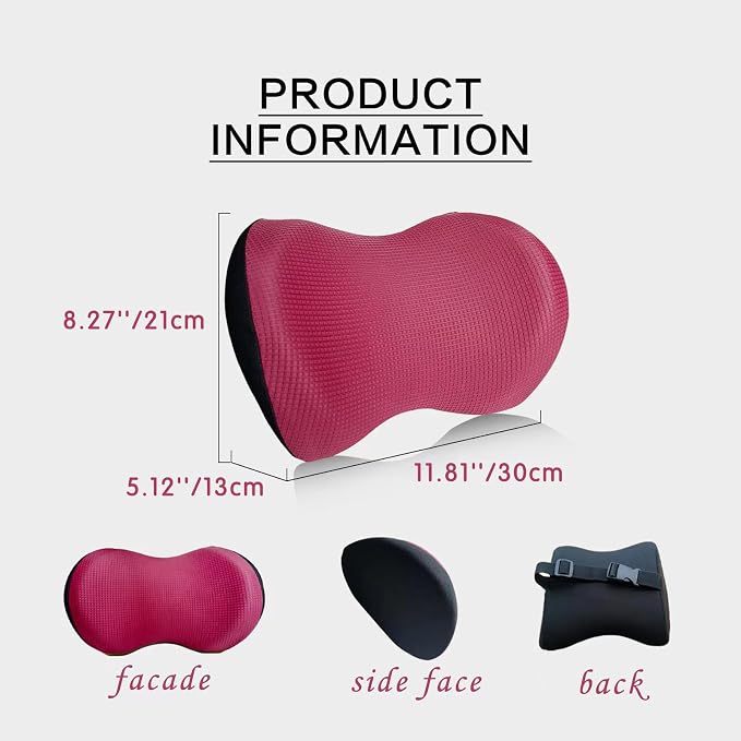 Super Great Car Headrest Pillow, Car Pillow for Neck Pain Relief with Adjustable Strap, 100% Memory Foam & Breathable Removable Cover, Ergonomic Design - Softness Travel Car Neck Pillow(Wine-Red, 1PC)