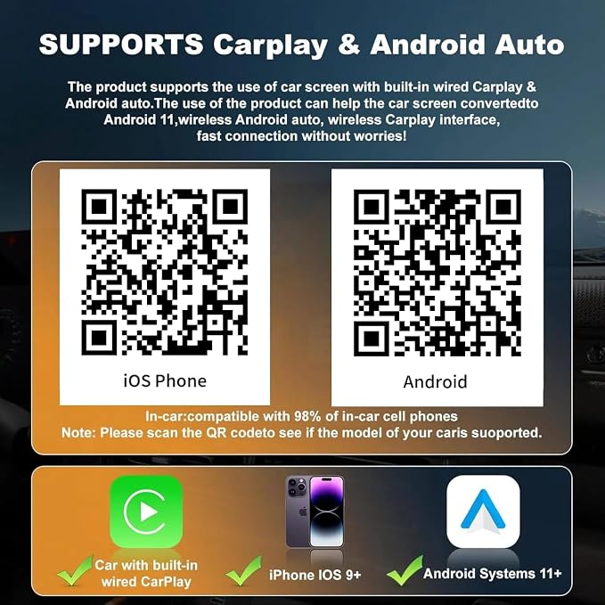 2026 Upgraded 4-in-1 Wireless CarPlay Adapter, Convert Wired to Wireless CarPlay & Android Auto, Support AirPlay & Screen Mirroring, Zero Latency Plug & Play, USB/Type-C for iPhone iOS & Android