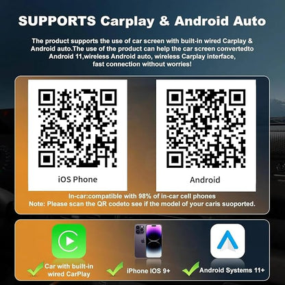 2026 Upgraded 4-in-1 Wireless CarPlay Adapter, Convert Wired to Wireless CarPlay & Android Auto, Support AirPlay & Screen Mirroring, Zero Latency Plug & Play, USB/Type-C for iPhone iOS & Android