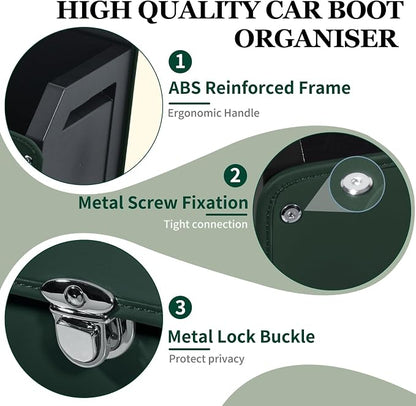 Car Trunk Organizer, Leather Car Trunk Storage Organizer with Lid and Sturdy Handle Car Organizer Storage Box Suv Trunk Organizer (Green, 40.5 x 11.4 x 12.2in)