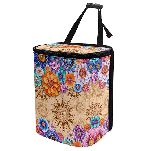 BIGCARJOB Hippie Lotus Blossom Car Trash Can for Back Seat,Personalized Car Trash Can Bin with Lid,Women Car Accessories Multipurpose Hanging Car Garbage Can for Travel
