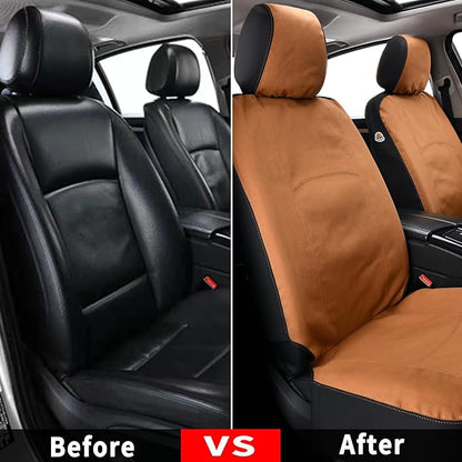 Coverado Car Seat Covers Front, Canvas Universal Seat Covers for Cars, 2-Pack Car Seat Cushions, Auto Seats Protectors for Kids & Dogs, Driver Seat Covers Fit for Most Vehicles Trucks SUVs/Khaki