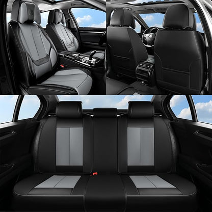 Coverado Seat Covers, Car Seat Covers Front Seats, Car Seat Cover, Car Seat Protector Waterproof, Seat Cushion Nappa Leather with Head Pillow, Carseat Cover Universal Fit for Most Cars (Black&Gray)