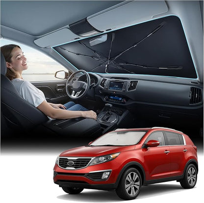 Nmoiss Windshield Sun Shade Umbrella Fit for Kia Sportage 2011-2026 Accessories, [Vinyl Coating Heat Shield] Protect Car from Sun Rays & Heat Damage Keep Cool and Protect Interior