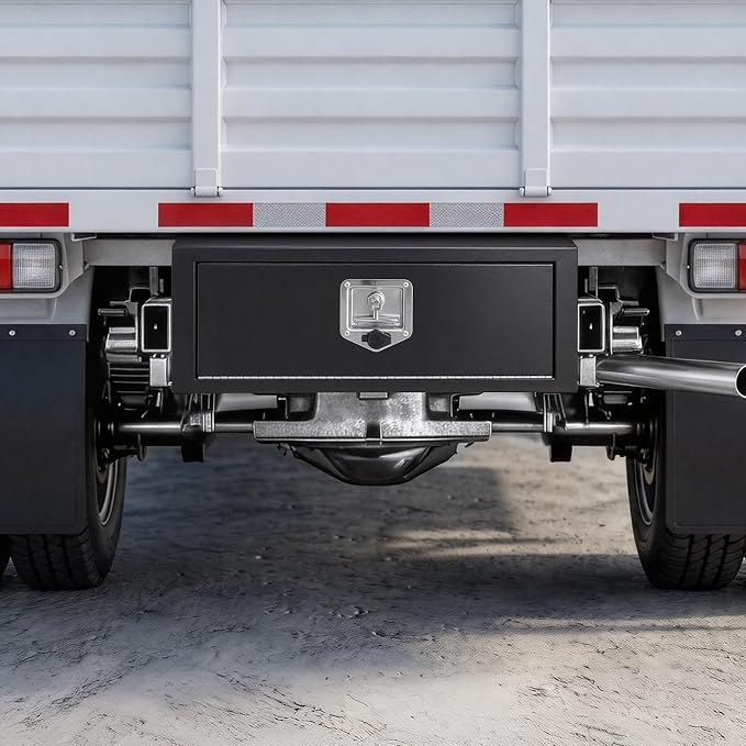 VEVOR Underbody Truck Tool Box, 27 x 10 x 10 Inch Heavy Duty Steel Trailer Storage Box with Lock & Keys, Waterproof Trailer Storage Organizer Under Body Chest with T-Handle for Truck, Van, SUV, Black