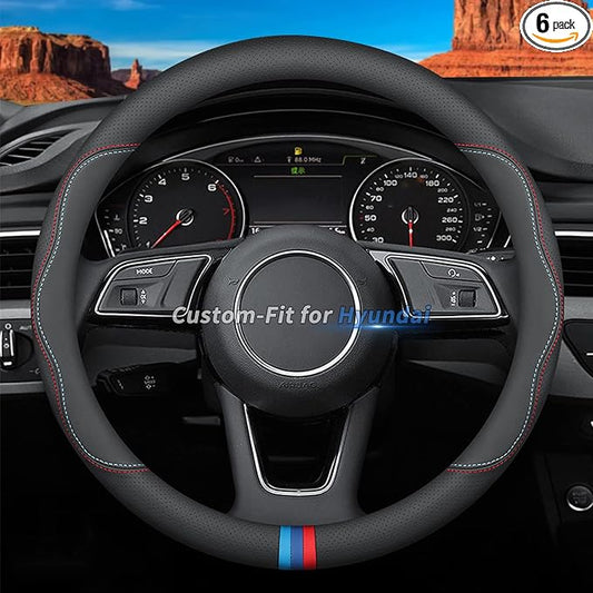 Deer Route Custom-Fit Leather Car Steering Wheel Cover for Hyundai, C-Style, Non-Slip, Breathable