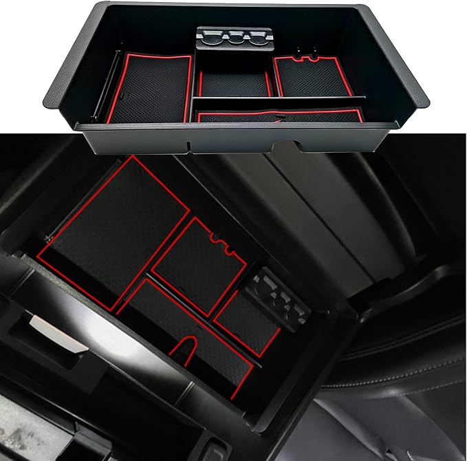 Center Console Tray Organizer Compatible with 2014-2018 GMC Sierra Accessories, (2015-2020) Yukon/Chevy Tahoe Silverado Suburban, Armrest Storage Box Replaces 22817343 (Red)