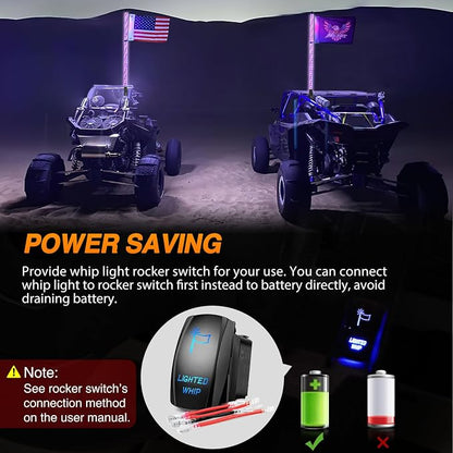 Nilight RGB Whip Light 1PC 4FT Lighted Antenna Whips with Remote & App Control DIY Chasing Patterns Brake Reverse Lights for ATV UTV Polaris RZR Can-am Dune Buggy Pickup Trucks Jeep