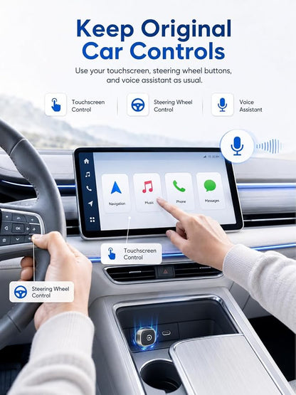 Mini Wireless Android Auto & CarPlay Adapter, Low-Profile USB-A 2-in-1 Wireless Adapter for Factory Wired Android Auto/CarPlay Cars, Auto Reconnect, 5GHz WiFi, USB-C Adapter Included