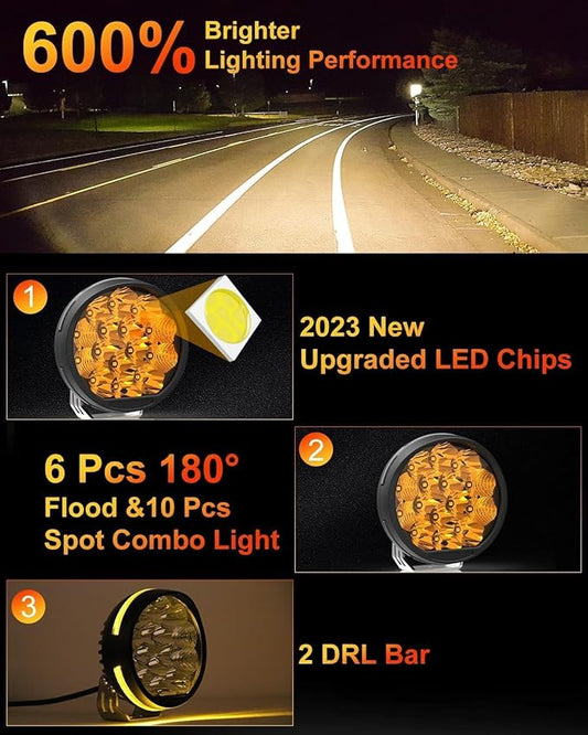 5 Inch LED Light Pods, Round Offroad Light with Amber DRL, Wide Range Flood Spot Beam LED Driving Lights for ATV UTV SUV Pickup Motorcycle - 2Pack