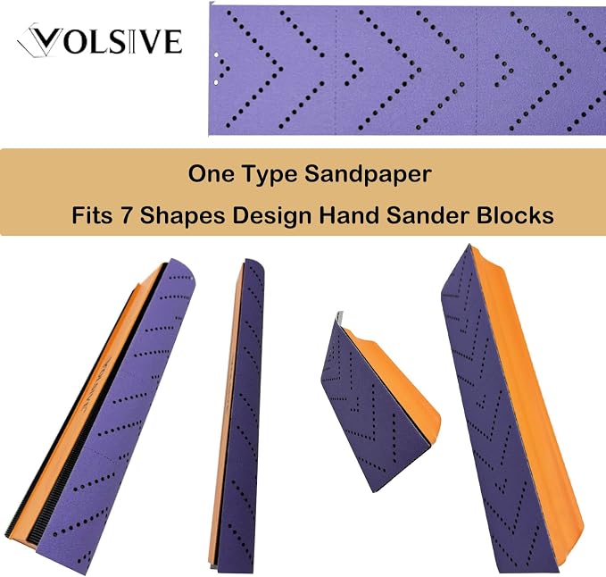 VOLSIVE 7pcs Hand Sanding Block Set, Rectangle Handheld Sanding Pad, Hook and Loop Interchangeable Assorted Shapes, for Sanding or Polishing in Auto Body and Paint Shops - Orange