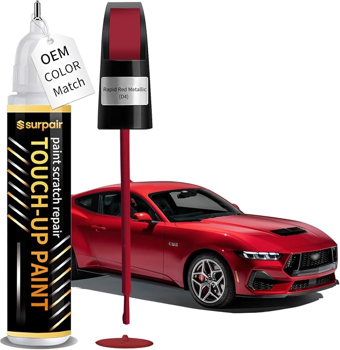 Rapid Red Metallic D4 Touch up Paint for Ford OEM Color Match Car Scratch Repair Kit for Nicks & Chips Scratches Quick & Easy Paint Fix 2-In-1 Car Scratch Remover Pen