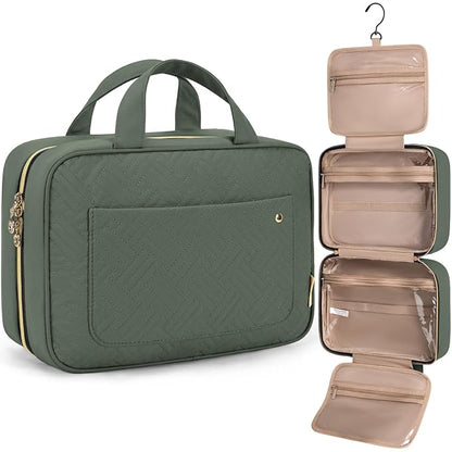 BAGSMART Toiletry Bag Travel Bag with Hanging Hook, Water-resistant Makeup Cosmetic Bag Travel Organizer for Accessories, Shampoo, Full-size Container, Toiletries (Hazy Green, Medium)