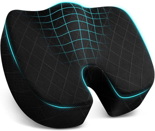TushGuard Seat Cushion - for Office Chair, Car Seat, Airplane, Bleacher - Sciatica & Coccyx Pain Relief Desk Chair Cushion for Long Sitting Office Workers, Car Drivers(Black, XXX-Large)