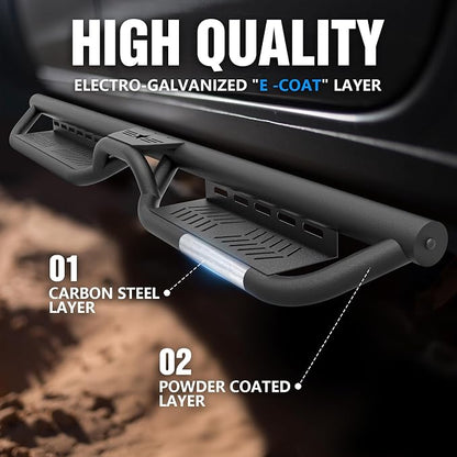 Running Boards Compatible with 2020-2026 Jeep Gladiator JT 4 Doors, Heavy-Duty Steel Nerf Bars Two Stairs Design Side Steps Bolt-on Step Plates Rock Sliders Rail