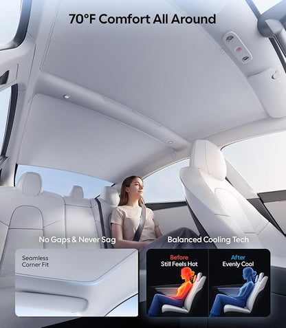 Wigoo Tesla Model 3 Sunshade Roof [Never Sag, Nano Ice-Crystal Coatings] 3-Gen Heat Insulation Glass Roof Sun Shade, Accessories for Tesla Model 3 2020~2026 Highland, Interior Gray